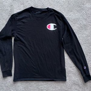 Like New Champion Men's Long Sleeve T-Shirt w Large Logo on Chest, Medium